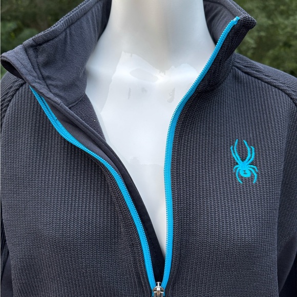 Mens Spyder Black Quarter-Zip Pullover with Blue Logo size large - Picture 7 of 13